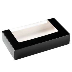 Μαύρο κουτί με παράθυρο για sushi ή γλυκά, διάστασης 220x130x46mm, σε συσκευασία 250 τεμαχίων