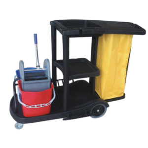 Καρότσι καθαρισμού με διπλό κάδο 25 λίτρων, πρέσα και πανίνο σάκο απορριμμάτων, ιδανικό για επαγγελματικούς χώρους