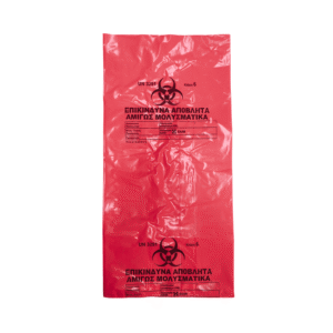 Κόκκινες σακούλες μολυσματικών 80x110εκ. με εκτύπωση, LDPE, 40μικρά, 300 τεμάχια
