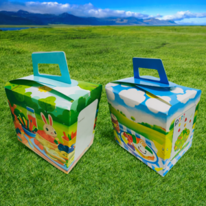 Χάρτινα βαλιτσάκια γεύματος παιδικού party με ζωγραφιές